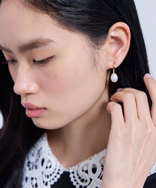 ネックレス DROP PEARL HOOP EARRINGS 淡水パールイヤリング レディースの画像