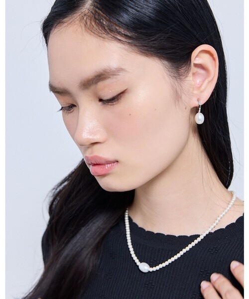 ネックレス DROP PEARL HOOP EARRINGS 淡水パールイヤリング レディースの画像