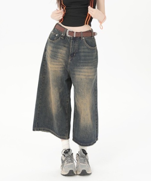 「lilful」 デニムハーフパンツ M ブラック レディース_画像4