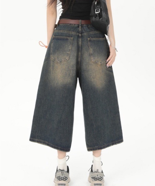 「lilful」 デニムハーフパンツ M ブラック レディース_画像7