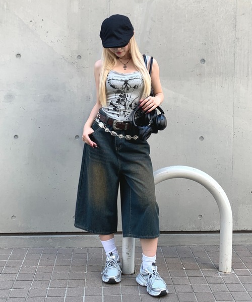 「lilful」 デニムハーフパンツ M ブラック レディース_画像9