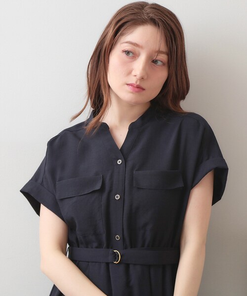 ワンピース ダブルポケットスキッパーワンピース「防シワ／洗濯機OK」「XS〜3L／6col」の画像