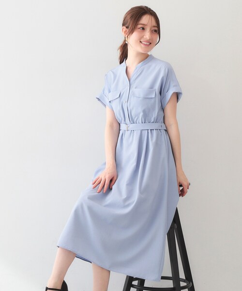 ワンピース ダブルポケットスキッパーワンピース「防シワ／洗濯機OK」「XS〜3L／6col」の画像