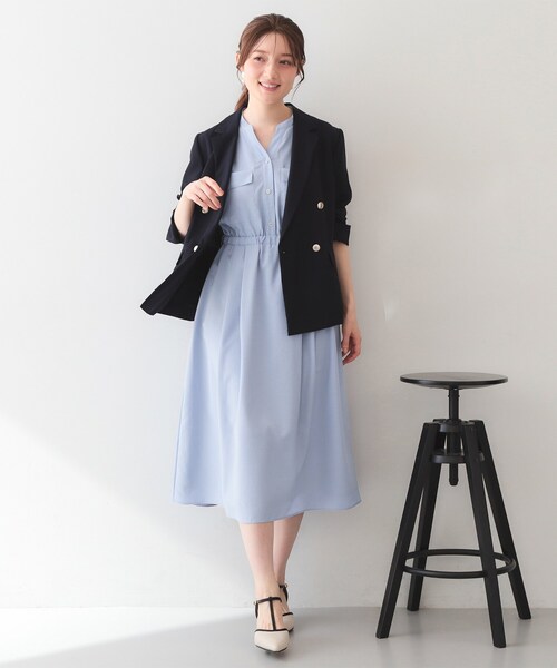 ワンピース ダブルポケットスキッパーワンピース「防シワ／洗濯機OK」「XS〜3L／6col」の画像