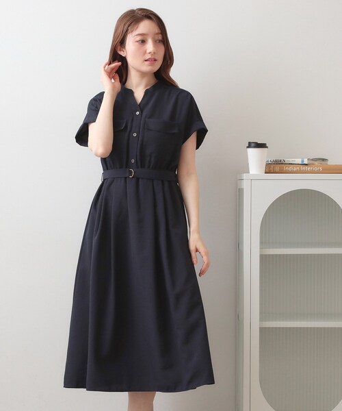 ワンピース ダブルポケットスキッパーワンピース「防シワ／洗濯機OK」「XS〜3L／6col」の画像