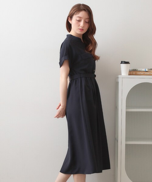 ワンピース ダブルポケットスキッパーワンピース「防シワ／洗濯機OK」「XS〜3L／6col」の画像