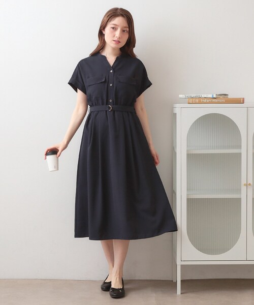 ワンピース ダブルポケットスキッパーワンピース「防シワ／洗濯機OK」「XS〜3L／6col」の画像