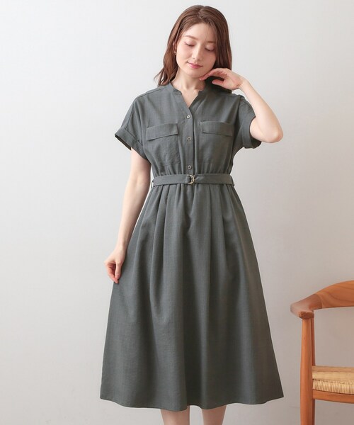 ワンピース ダブルポケットスキッパーワンピース「防シワ／洗濯機OK」「XS〜3L／6col」の画像