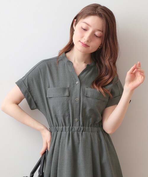 ワンピース ダブルポケットスキッパーワンピース「防シワ／洗濯機OK」「XS〜3L／6col」の画像