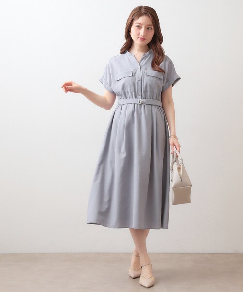 ワンピース ダブルポケットスキッパーワンピース「防シワ／洗濯機OK」「XS〜3L／6col」の画像