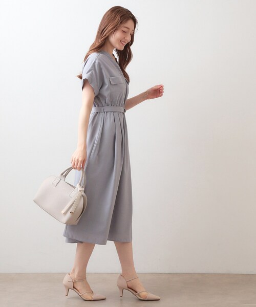 ワンピース ダブルポケットスキッパーワンピース「防シワ／洗濯機OK」「XS〜3L／6col」の画像