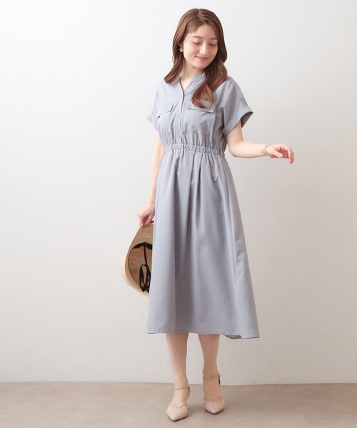 ワンピース ダブルポケットスキッパーワンピース「防シワ／洗濯機OK」「XS〜3L／6col」の画像