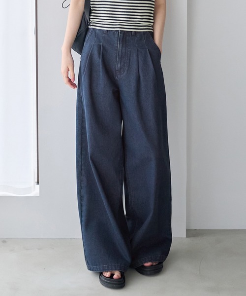 ワイドパンツ ジーンズ デニム デニムパンツ フロントタックデニム
