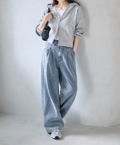 ワイドパンツ ジーンズ デニム デニムパンツ フロントタックデニム