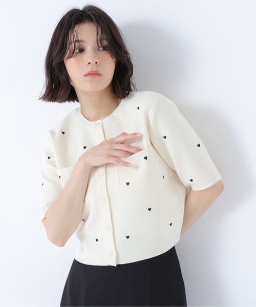 カーディガン 「追加生産予約」ハート刺繍ニットジャケット レディースの画像