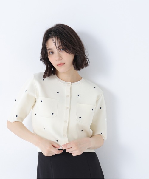 カーディガン 「追加生産予約」ハート刺繍ニットジャケット レディースの画像