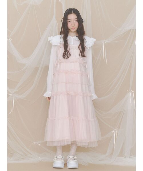 最終お値下げ merryjenny チュールドロストロングワンピース ピンク merry jenny（メリージェニー） パーティードレス ワンピース チュール