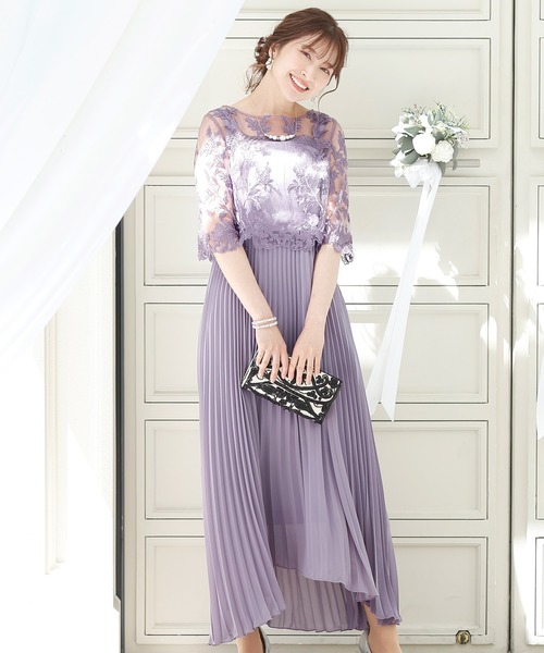 PourVous ドレス ロング＆七分袖フォーマルシアーブラウス結婚式
