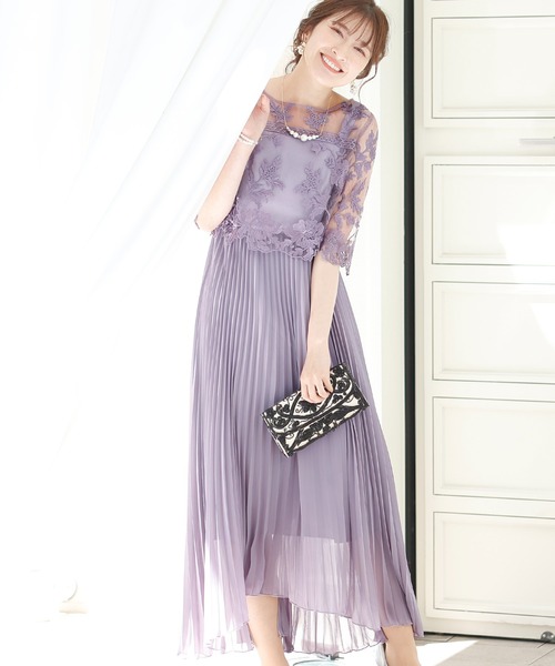 PourVous ドレス ロング＆七分袖フォーマルシアーブラウス結婚式