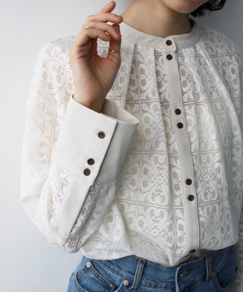 【洗える】レース シャツ Pierrot ブラウス シャツ ケミカルレースシャツ レディース