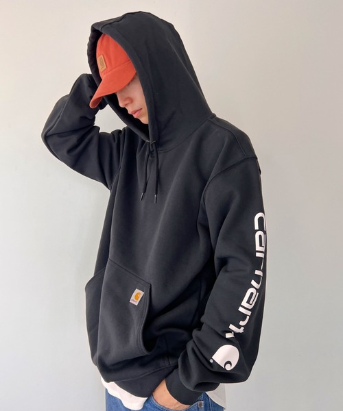 Carhartt パーカー ROWANロゴ入り 黒 Carhartt（カーハート） パーカー / ルーズフィット 袖ロゴ パーカー