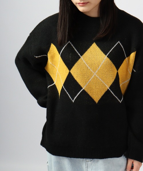 ＆soiree（アンドソワレ） ニット セーター アーガイル柄クルーネック