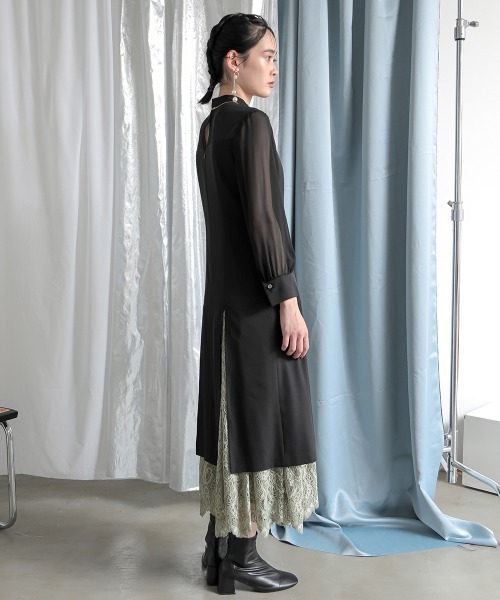 ドレス 【シアーフラワーバストジップベルト】 「Callarus」「結婚式・お呼ばれ・パーティー・オケージョンドレス」裾スリットレースデザインロング丈ワンピースドレス