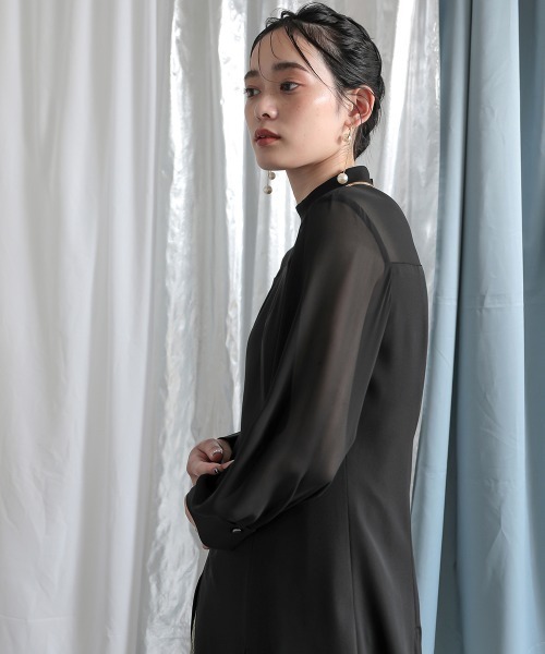 ドレス 【シアーフラワーバストジップベルト】 「Callarus」「結婚式・お呼ばれ・パーティー・オケージョンドレス」裾スリットレースデザインロング丈ワンピースドレス