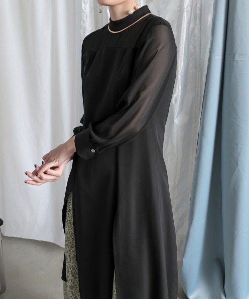 ドレス 【シアーフラワーバストジップベルト】 「Callarus」「結婚式・お呼ばれ・パーティー・オケージョンドレス」裾スリットレースデザインロング丈ワンピースドレス
