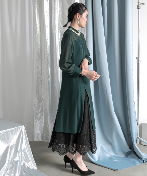 ドレス 【シアーフラワーバストジップベルト】 「Callarus」「結婚式・お呼ばれ・パーティー・オケージョンドレス」裾スリットレースデザインロング丈ワンピースドレス