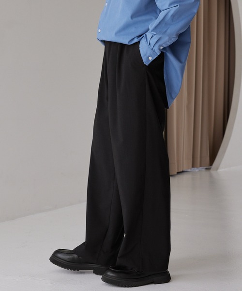 MONO-MART スラックス テックリネン ワンタックワイドイージーパンツ