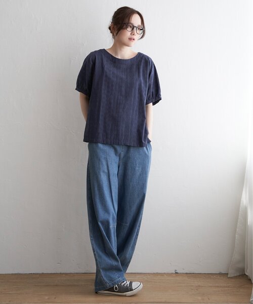 ブラウス シャツ 刺繍ドルマンブラウス レディース LBC ブラウス シャツ フラワーライン刺繍ドルマンブラウス