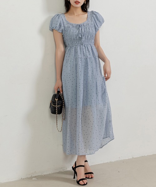 DAY CLOSET ワンピース レディース ドット柄シアーウエスト切替