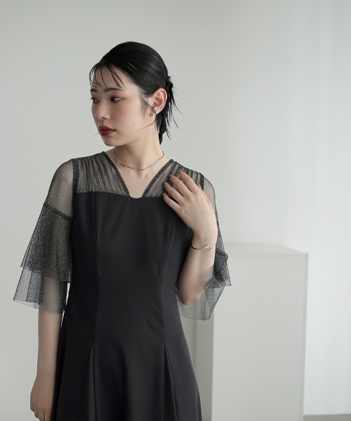 美品 カラルス ラメチュール フラワー ロング丈ワンピースドレス パーティー М 美品 カラルス ラメチュール フラワー ロング丈ワンピースドレス