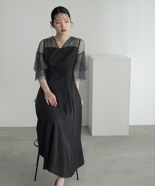 美品 カラルス ラメチュール フラワー ロング丈ワンピースドレス パーティー М 美品 カラルス ラメチュール フラワー ロング丈ワンピースドレス