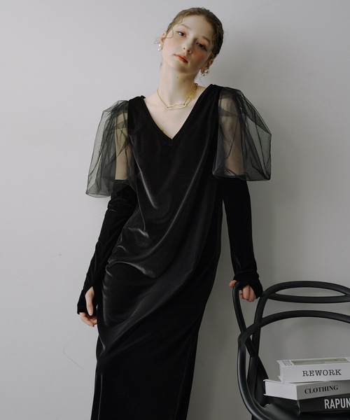 VIOLETTA（ヴィオレッタ） ドレス チュールスリーブベロアドレス