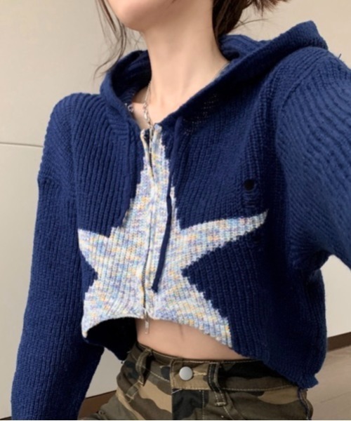 LADY LIKE（レディライク） ニット セーター クロップド丈星柄ジップ