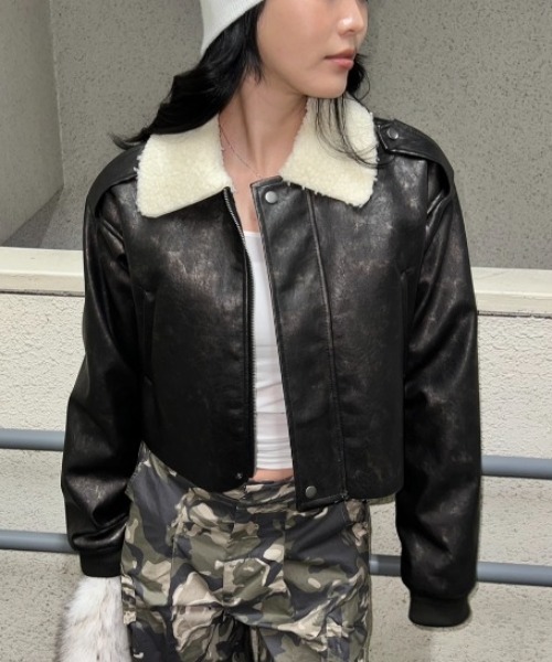 BLONDEY レザージャケット ライダース ビンテージライクショートボア 