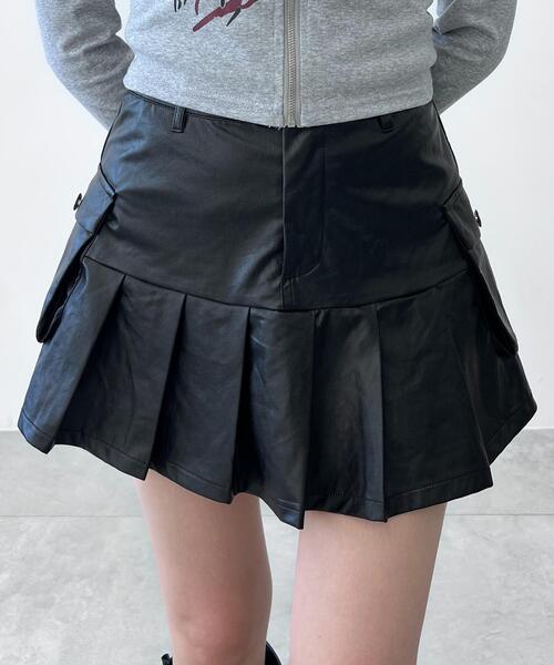 スカート 合皮カーゴプリーツヘムミニスカート : ZOZOTOWN Yahoo!店