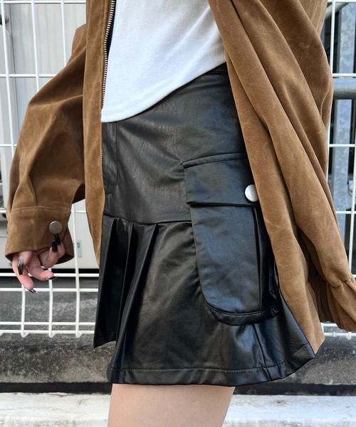 スカート 合皮カーゴプリーツヘムミニスカート : ZOZOTOWN Yahoo!店