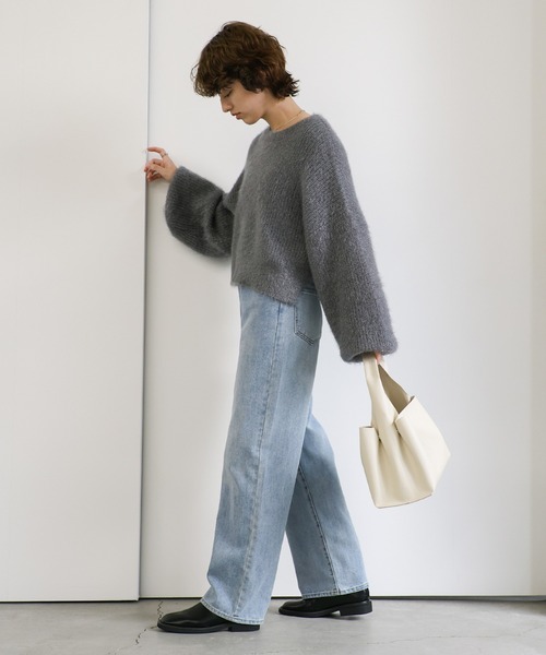 【GU】シャイニークルーネックセーター ライトグレー ブラック XL きらっとふわふわが可愛すぎる♡”シャイニークルーネックセーター”【GU