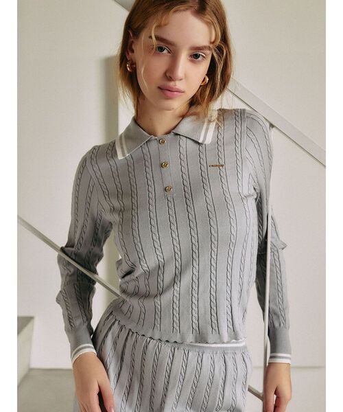 ニット セーター MINI CABLE LINE KNIT/ミニケーブルラインニット「セットアップ着用可」 レディース