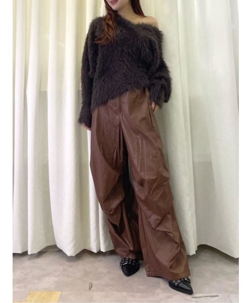 THROW by SLY ワイドパンツ スラックス パンツ F/LEATHER LOOSE FLIGHT