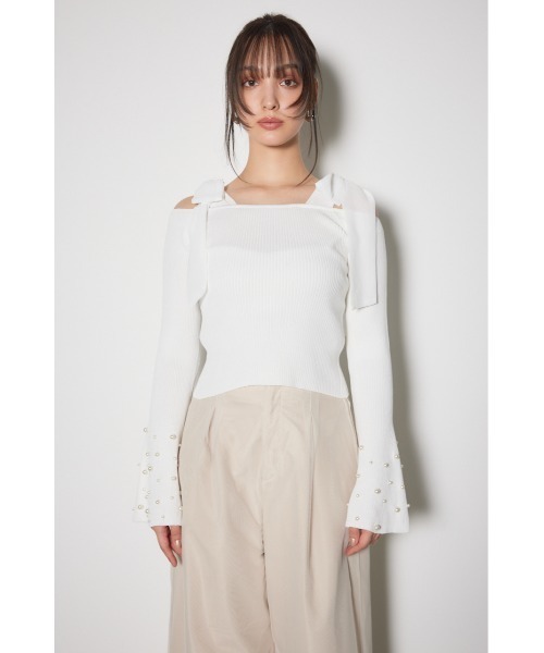 rienda（リエンダ） ニット セーター リボンオフショルダーニット