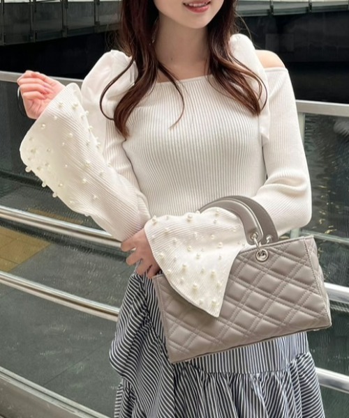 rienda（リエンダ） ニット セーター リボンオフショルダーニット