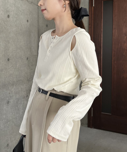 CAPRICIEUX LE'MAGE tシャツ ランダムリブ2WAYロンT レディース