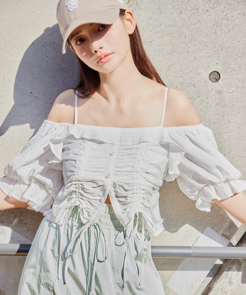 SNIDEL 25SS クロップドバリエブラウス SNIDEL ブラウス シャツ クロップドバリエブラウス レディース
