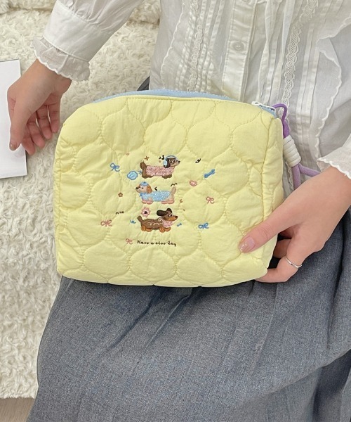pyornim ポーチ わんちゃん刺繍キルティングポーチ レディース