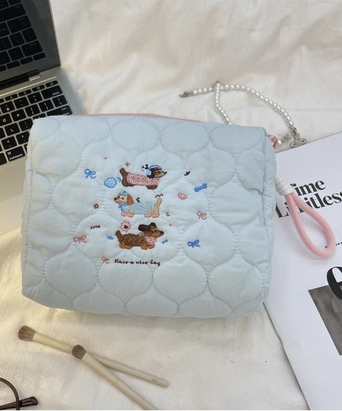 pyornim ポーチ わんちゃん刺繍キルティングポーチ レディース