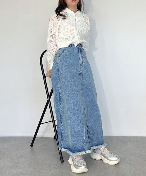 AS KNOW スカート デニム ○リメイク風デニムロングスカート 